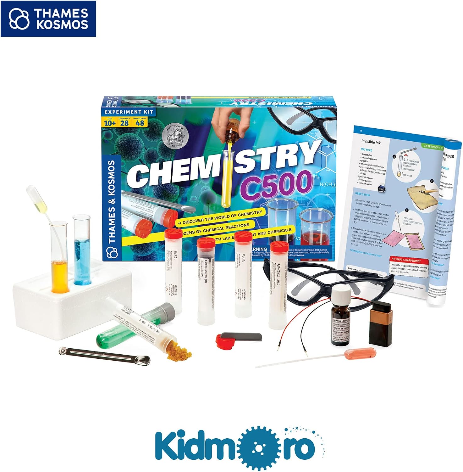 Thames & Kosmos Chemistry Chem C500 Science Kit with 28 Guided Experiments 48 Page Science Guide Parents’ Choice Silver Award Winner, 13.1" L x 2.6" W x 8.9" H - Image 5