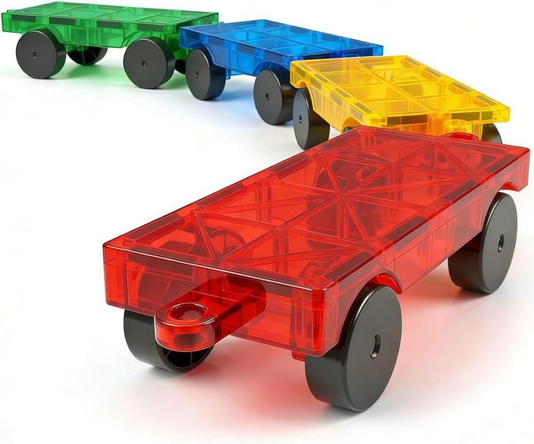 Feoxialy Magnetic Tiles Cars 4 PCS Magnetic Cars Set Construction Kids Toys