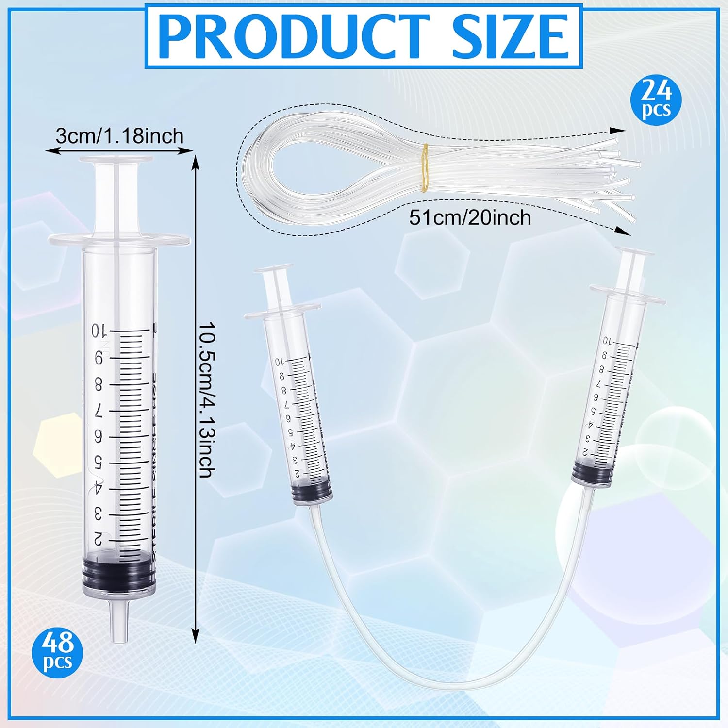 Threlaco 48 Pcs Hydraulic and Pneumatic Kit 10ml Plastic Syringe with 12 Pcs 20in Vinyl Handy Tubing for Science and Engineering Projects for Back to School Classrooms Scientific Labs - Image 2