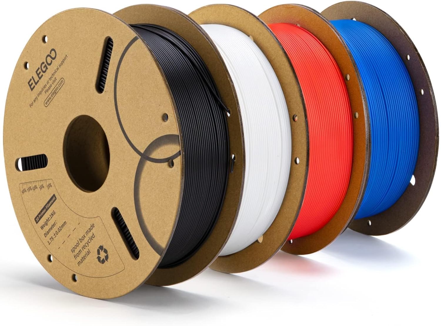 ELEGOO PLA 3D Printer Filament 1.75mm 4KG Black/White/Dark Blue/Red