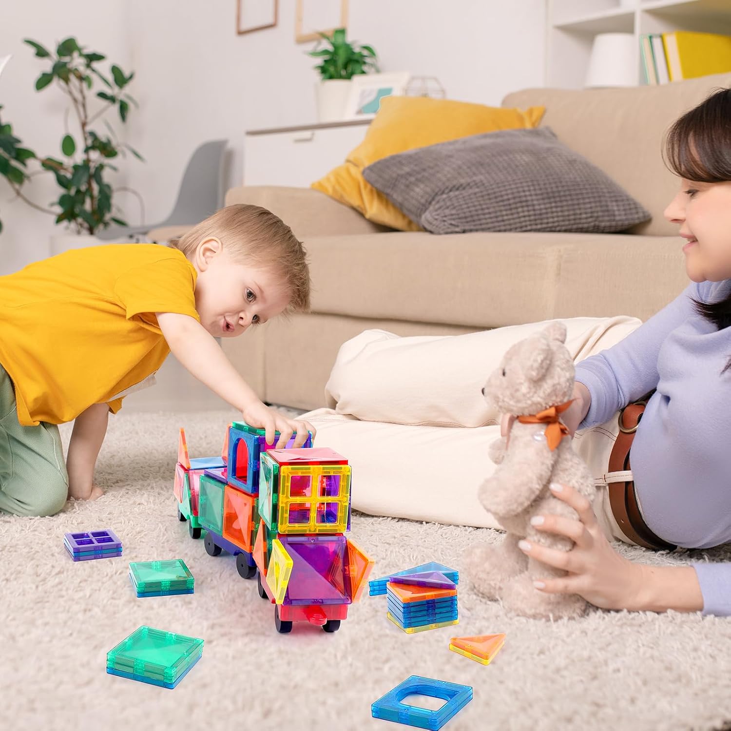 Mruikeny Magnetic Tiles Cars Construction Set - 4 PCS Magnetic Tiles Magnet Bricks Truck Sensory Toys, Educational Magnet Cars Set Building Blocks for 3 4 5 6 7 8+ Year Old Girls Boys - Image 8