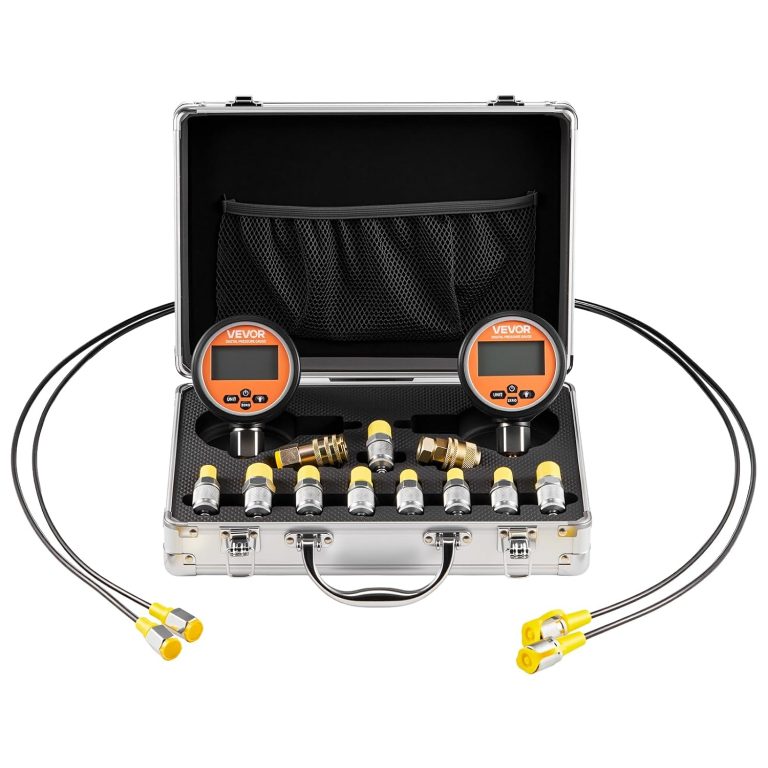 VEVOR Digital Hydraulic Pressure Test Coupling Kit, 10000 PSI Pressure Gauge Manometer Tester with 2 Gauges, 9 Test Couplings, 2 Quick-Release Couplers, 2 Hoses for Excavator Construction Machinery