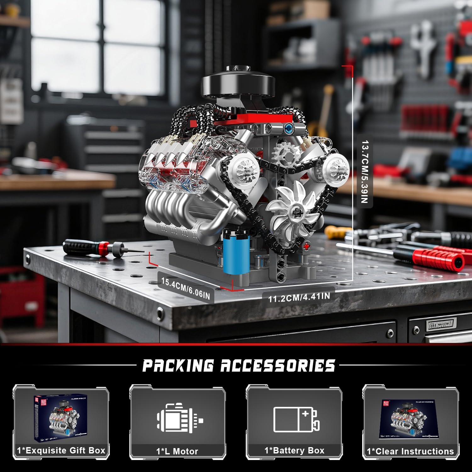 Mould King 10171 V8 Engine Model Kit, Mini V8 Engine Kits that Runs, Build Your Own Car Model Engine with Motor, Collectible Building Blocks for Adults, DIY STEM Construction Toys for Display - Image 6