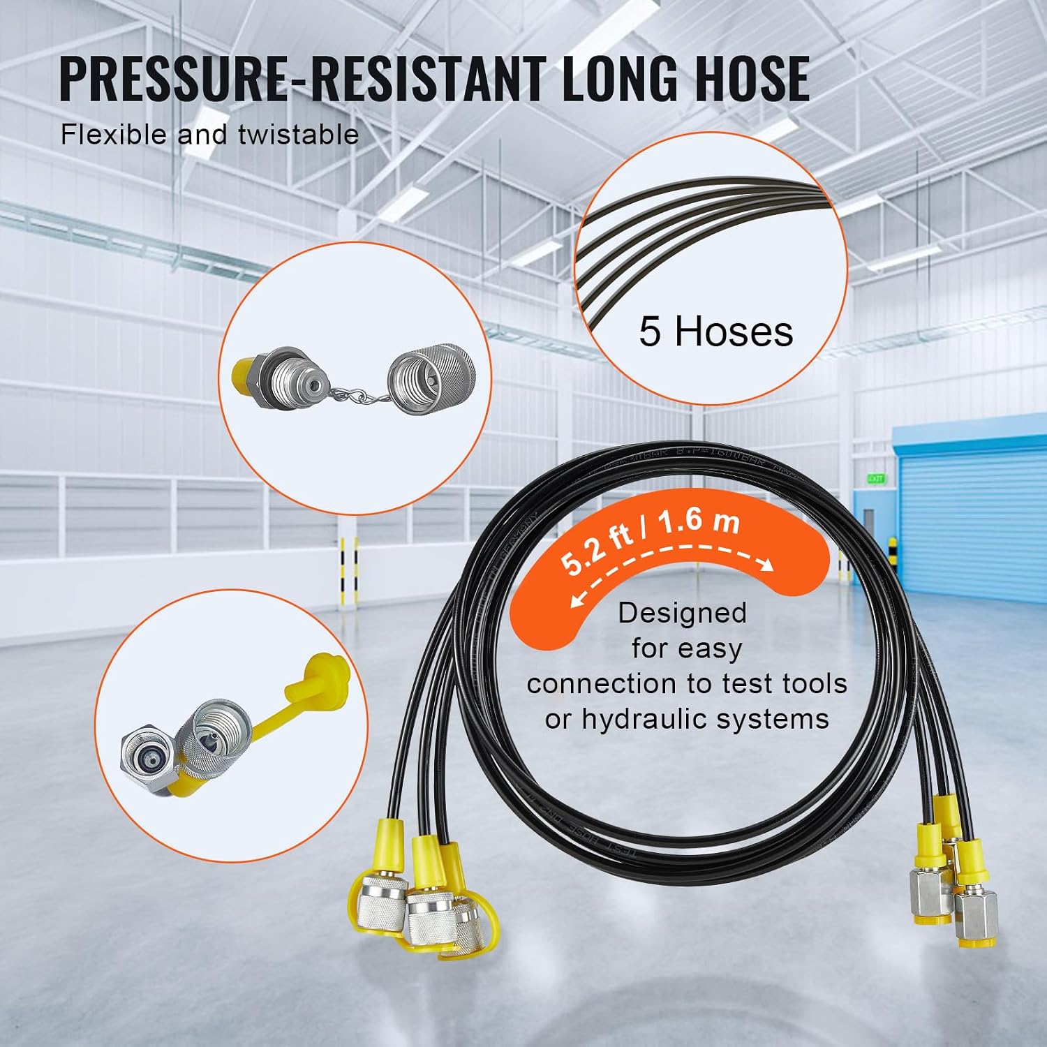 VEVOR Hydraulic Pressure Test Kit, 10/100/250/400/600bar, 5 Gauges 13 Test Couplings 14 Tee Connectors 5 Test Hoses, Hydraulic Gauge Kit with Sturdy Carrying Case, for Excavator Construction Machinery - Image 5