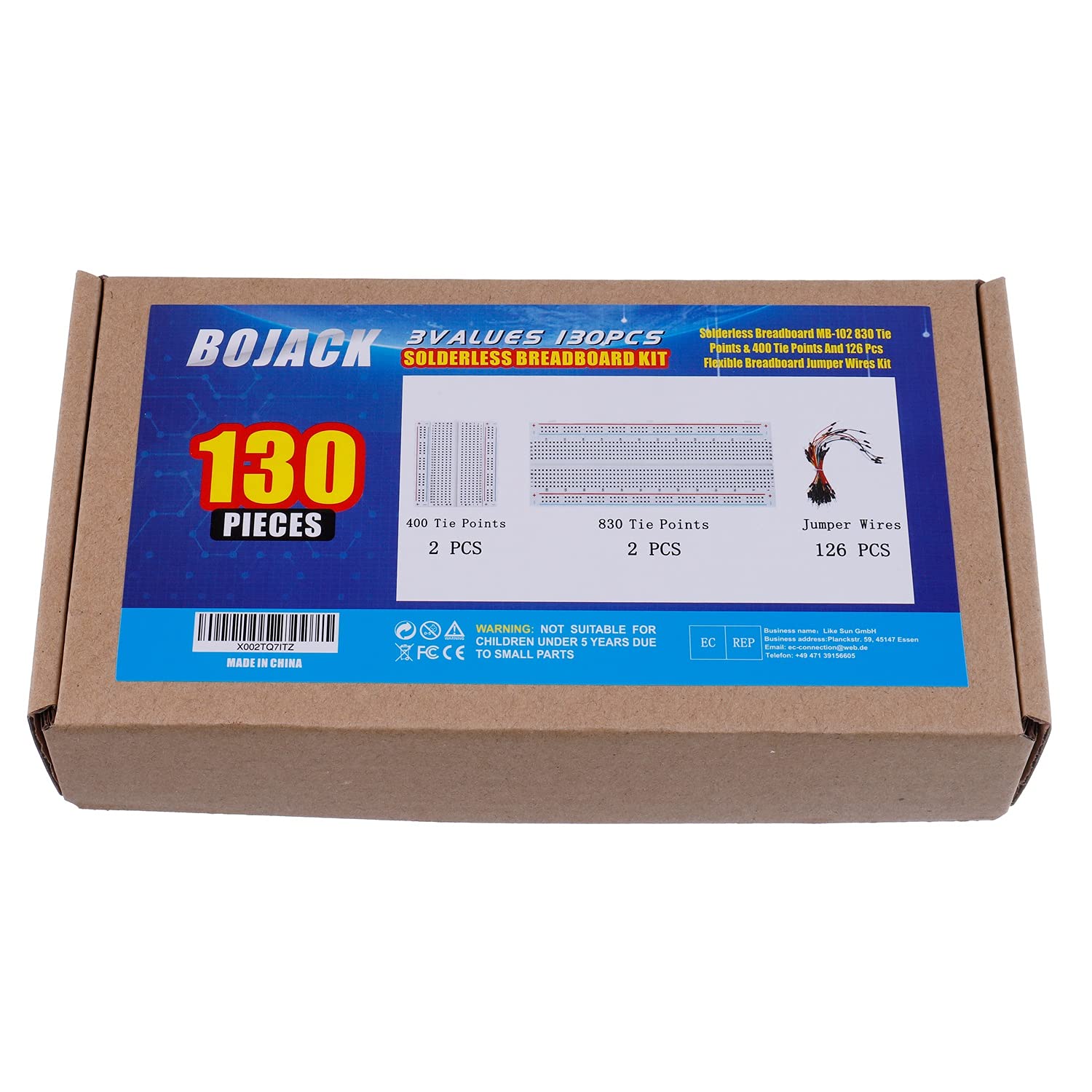 BOJACK 3 Values 130 Pcs Solderless Breadboard 4 Pcs 830 Tie Points & 400 Tie Points & 126 Pcs Flexible Breadboard Jumper Wires - Image 6