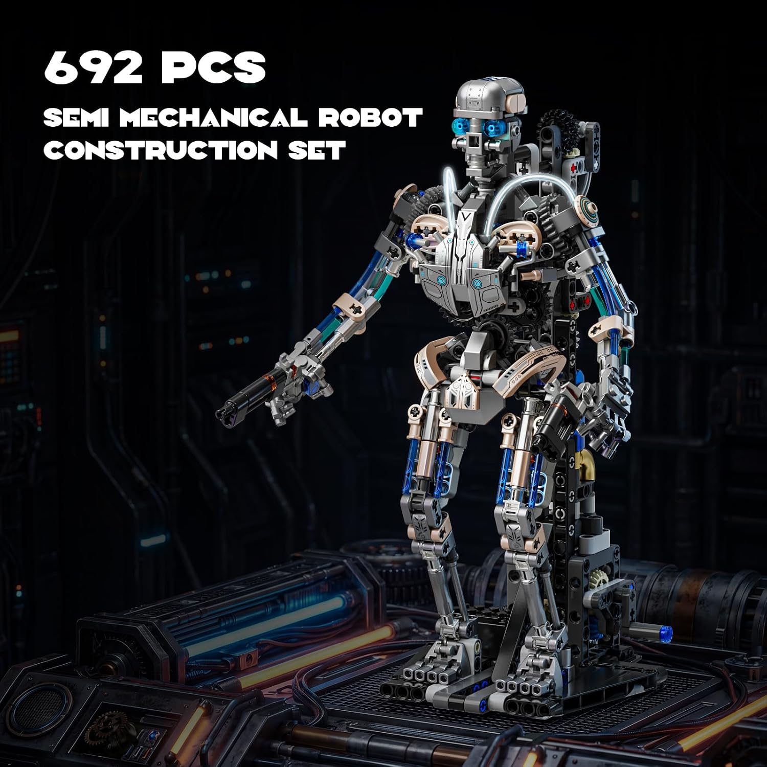Mechanical Skeleton Robot Building Set with LED Lights (692PCS) Poseable Model with Movable Gears & Display Stand, STEM Toy & Gothic Decor Gift for Adults Teens Age 14+ - Image 2