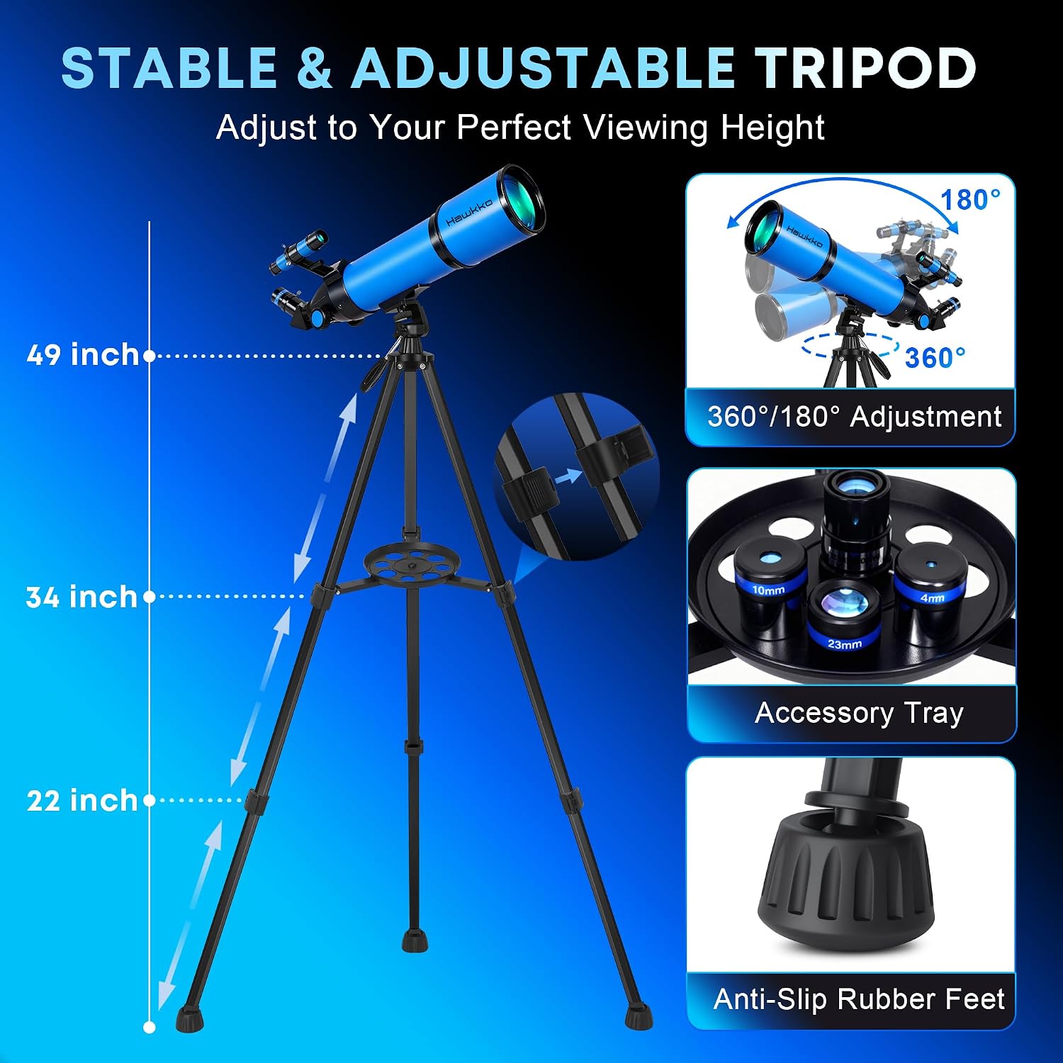 Hawkko Telescope for Adults & Kids, 80mm Aperture 600mm High Powered Telescope for Astronomy Beginners - Refractor Telescopes with AZ Tripod, Phone Adapter and Portable Bag for Moon Observation - Image 6