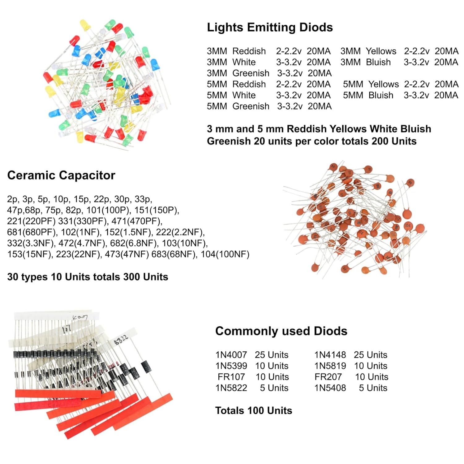 1540 Pcs Electronic Component Assortment Kit LED Diode Transistor Metal Film Resistors Aluminum Electrolytic Capacitors Ceramic Capacitors and 40Pin Male to Male Jumper Wire - Image 4