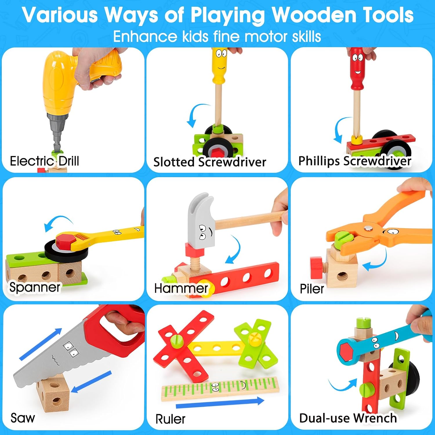 44 Pcs Toddler Tool Set, Wooden Tools for Kids Ages 3-5 with Drill and Box - Image 3