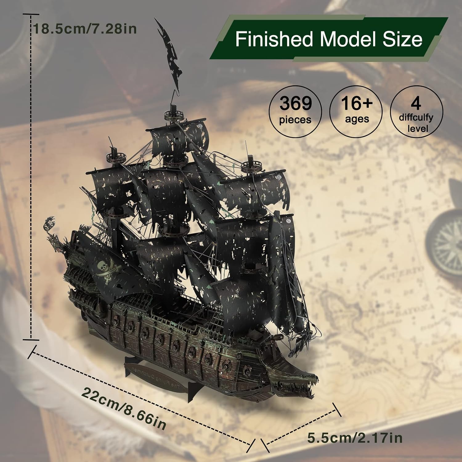 Piececool Metal 3D Puzzles for Adults, Flying Dutchman Pirate Ship Model Kits, 3D Watercraft Model Building Kit, DIY Craft Kits Difficult 3D Puzzles for Family Time, Great Christmas Birthday Gifts - Image 4