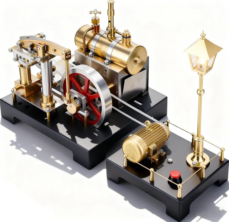 Steam Engine Model - Mini Steam Engine - DIY 2 in 1 Stationary Beam Steam Engine Model with Boiler and Lamp Scene, Build Engine That Runs with Centrifugal Regulator Full Metal Kit