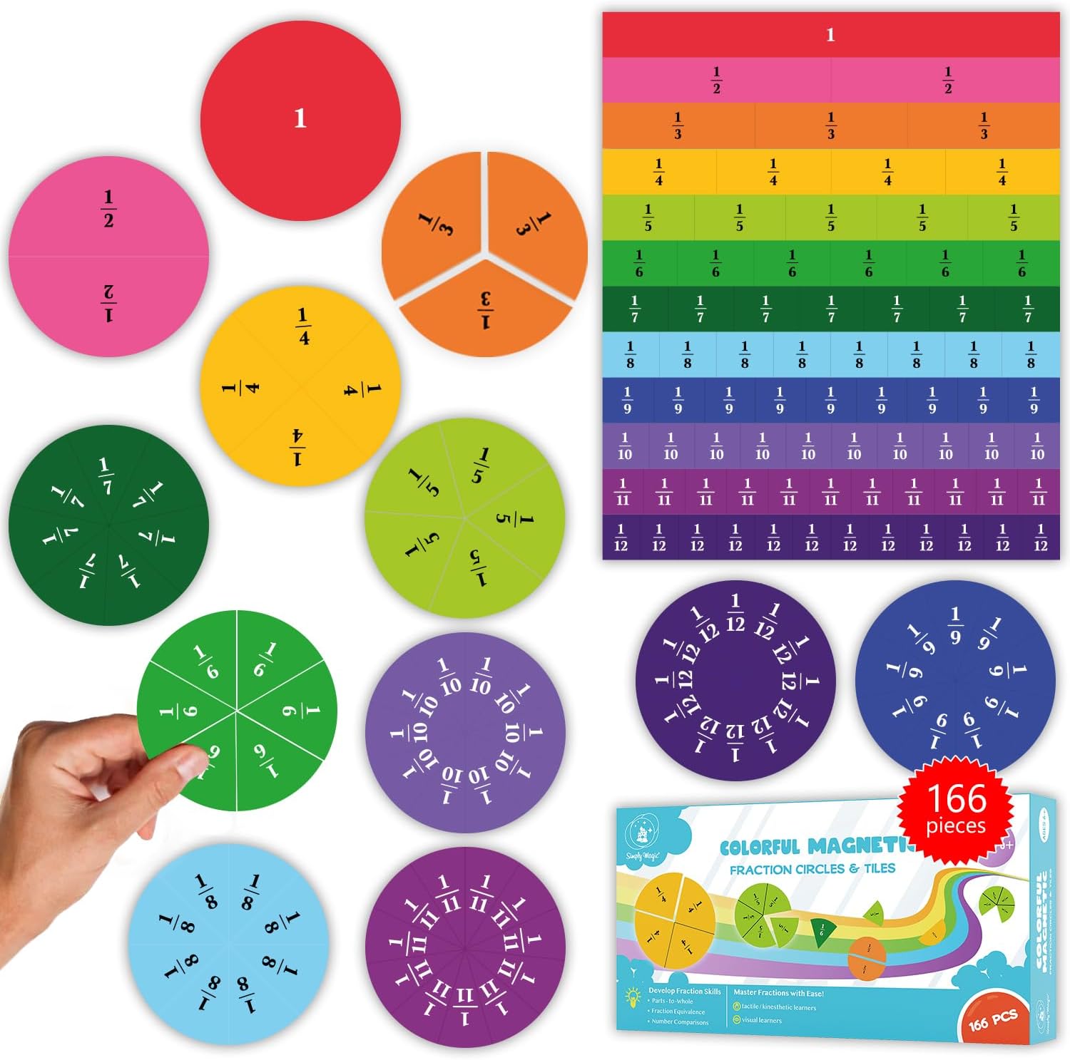 Simply Magic 166 PCS Magnetic Fraction Tiles & Fraction Circles