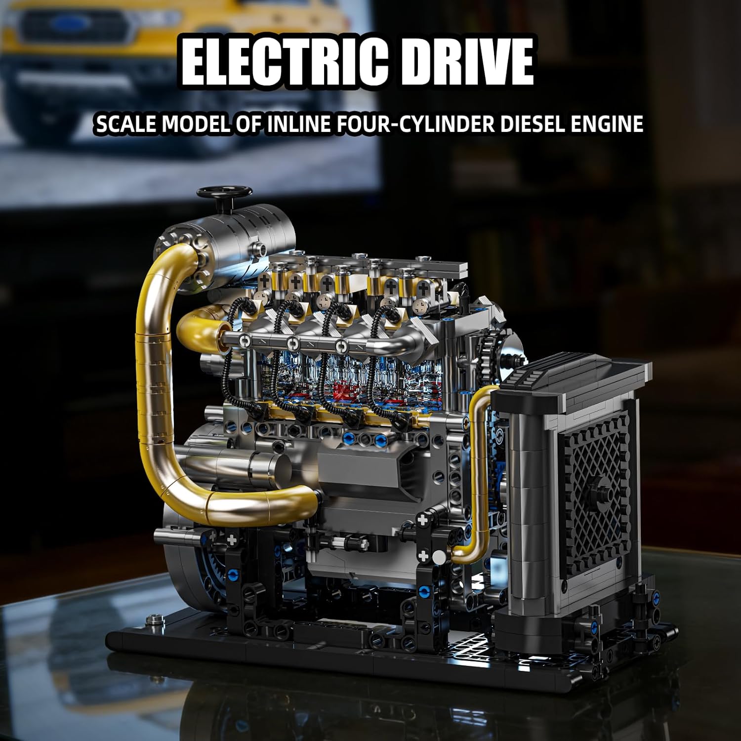 Diesel Engine Model Kit that Runs for Adults, MOC Mini Inline 4-Cylinder Diesel Engine Building Set with Motor, Compatible with Lego, Mechanical Engineering STEM Toy for Teens (1029 PCS) - Image 2