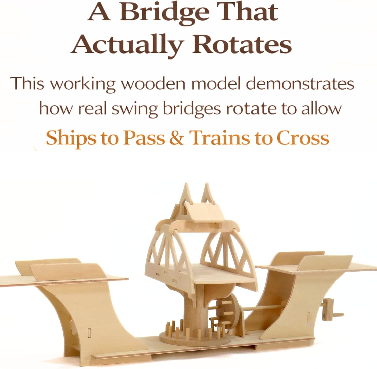PATHFINDERS Swing Bridge STEM Kit – Wooden Mechanical Bridge Model to Build – DIY Engineering Kit for Kids & Adults – Hand-Powered Gear Mechanism – Educational Science & Engineering Toy - Image 4