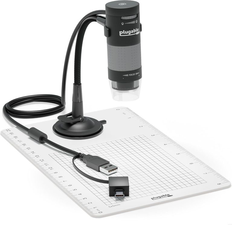 Plugable USB Digital Microscope 250x, 2MP Micro Camera with Flexible Arm Stand - Handheld USB & USB-C Microscope, Windows, Mac, ChromeOS, Linux, Android, iPad Compatible