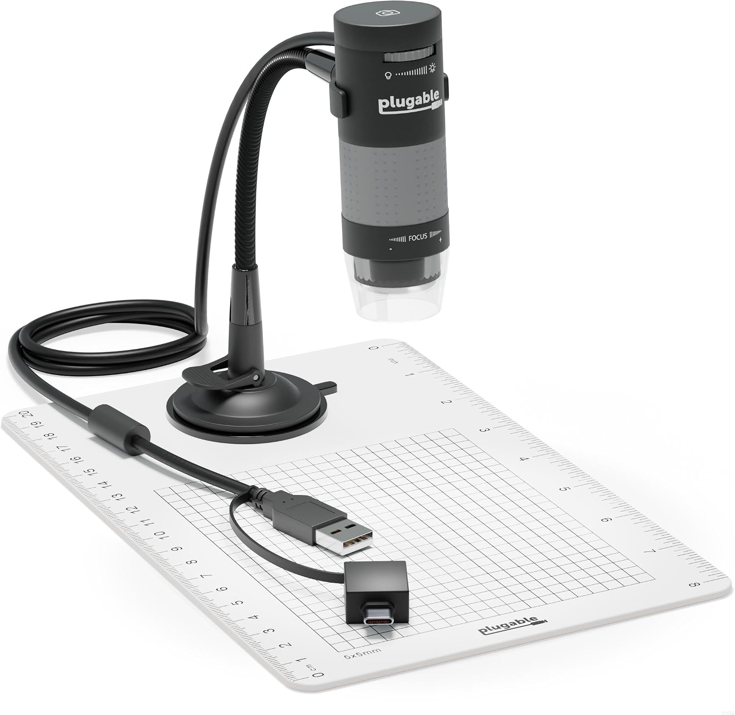 Plugable USB Digital Microscope 250x, 2MP Micro Camera with Flexible Arm Stand - Handheld USB & USB-C Microscope, Windows, Mac, ChromeOS, Linux, Android, iPad Compatible