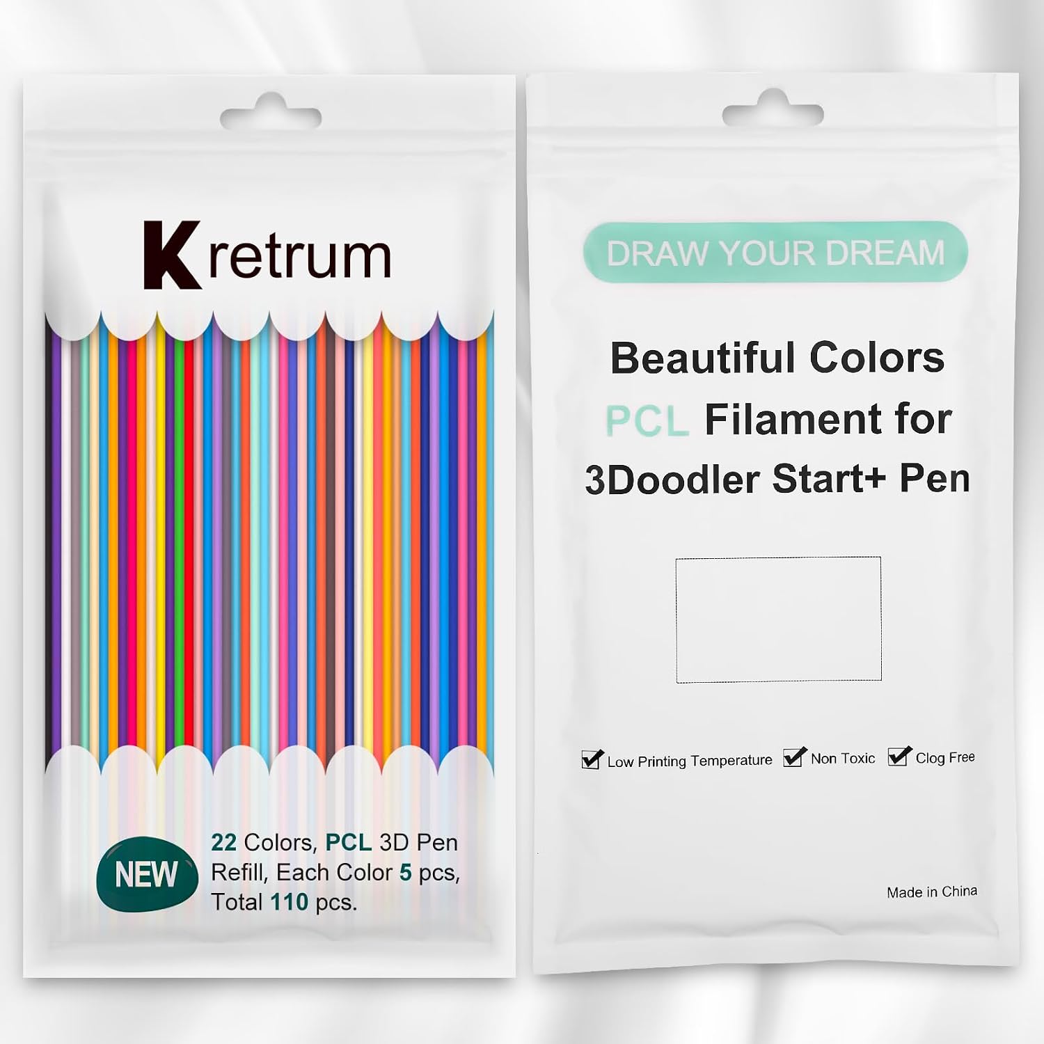 22 Colors 3D Doodler Pen Refills Only Fit for 3Doodler Start+ 3D Pen Low Printing Temperature PCL Filament 3Doodler Start Refills Packs Each Color 15.2 cm x 5 pcs Total 110 pcs - Image 4