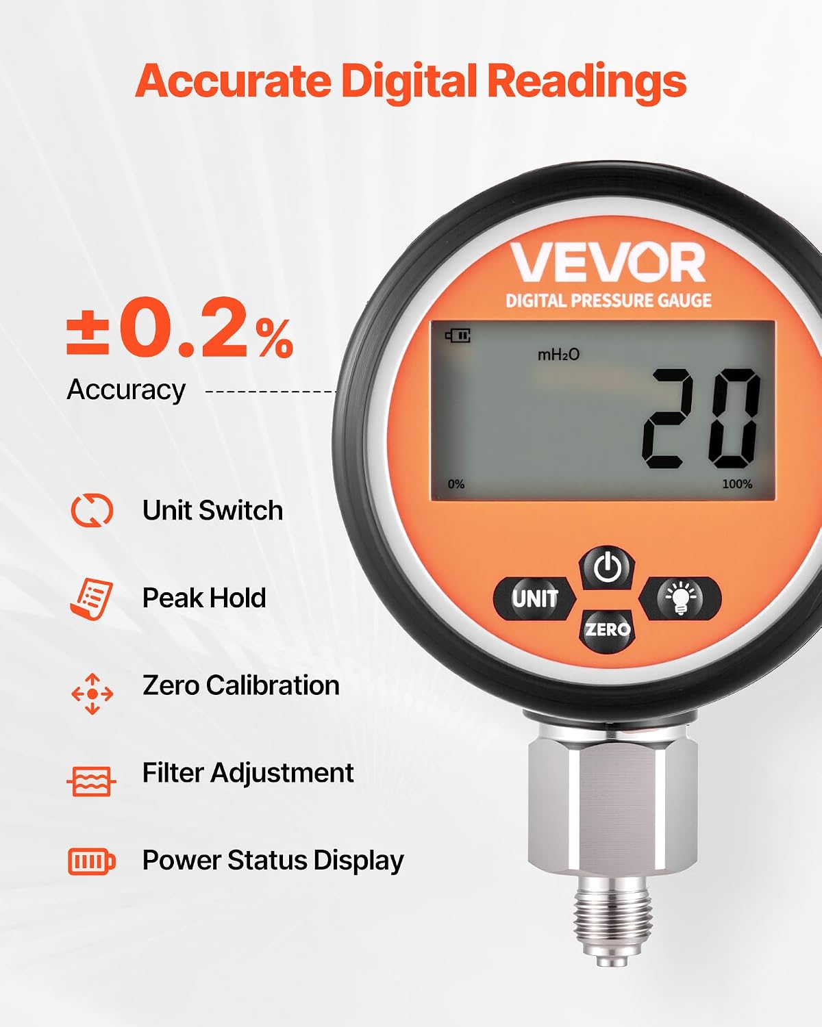 VEVOR Digital Hydraulic Pressure Test Coupling Kit, 10000 PSI Pressure Gauge Manometer Tester with 2 Gauges, 9 Test Couplings, 2 Quick-Release Couplers, 2 Hoses for Excavator Construction Machinery - Image 3
