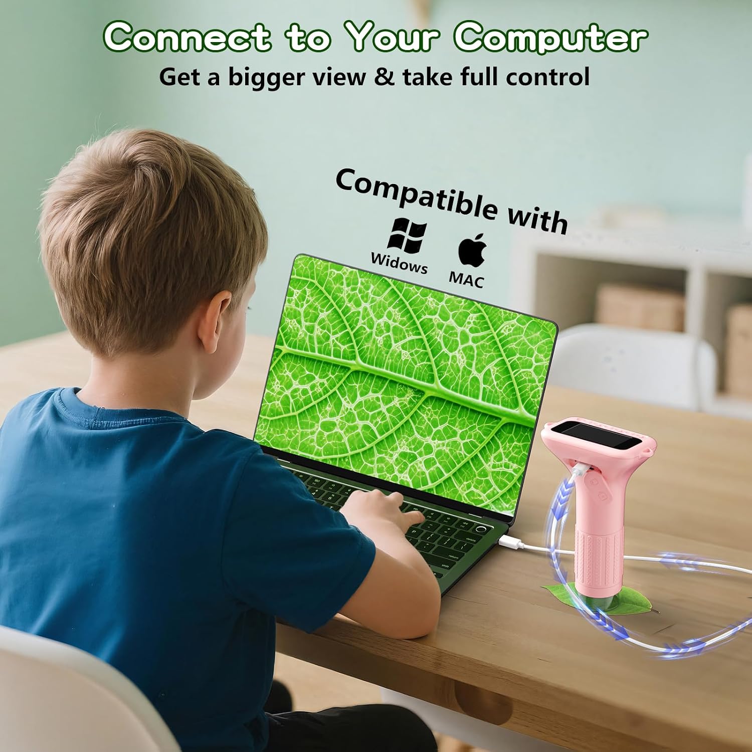 Odatay 1000X Digital Kids Microscope Kit with 12 Slides & 2" Screen, Pink - Image 6