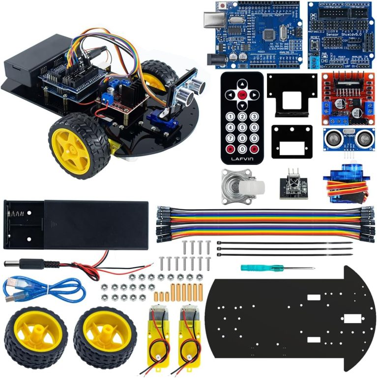 LAFVIN 2WD Smart Robot Car Kit with R3 Board, Ultrasonic Sensor, L298N Motor Driver, IR Remote Control, Obstacle Avoidance STEM Educational DIY Kit for Adults Beginners