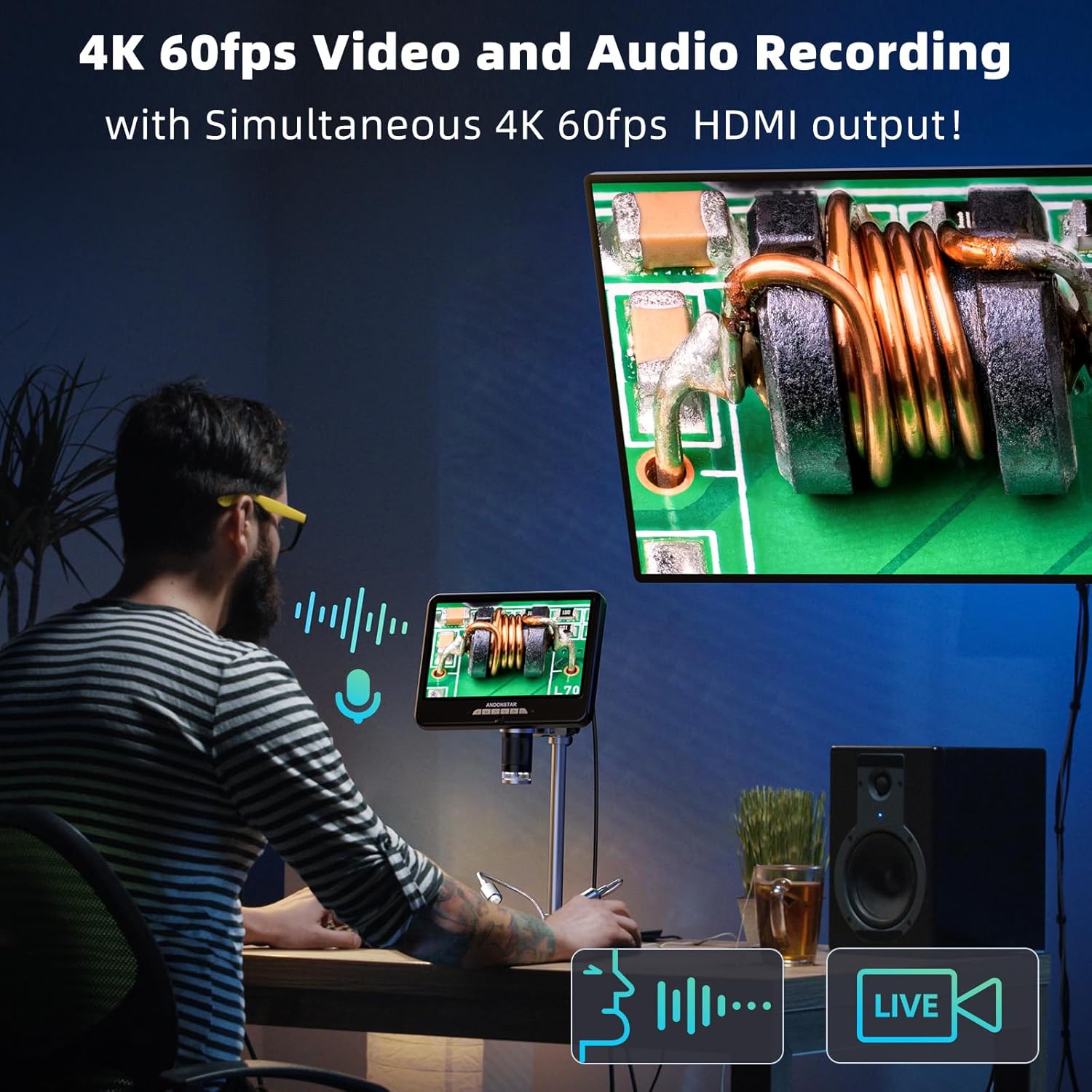 Andonstar 4K 60FPS 10.1" HDMI Digital Microscope for Soldering, Coin - Image 3
