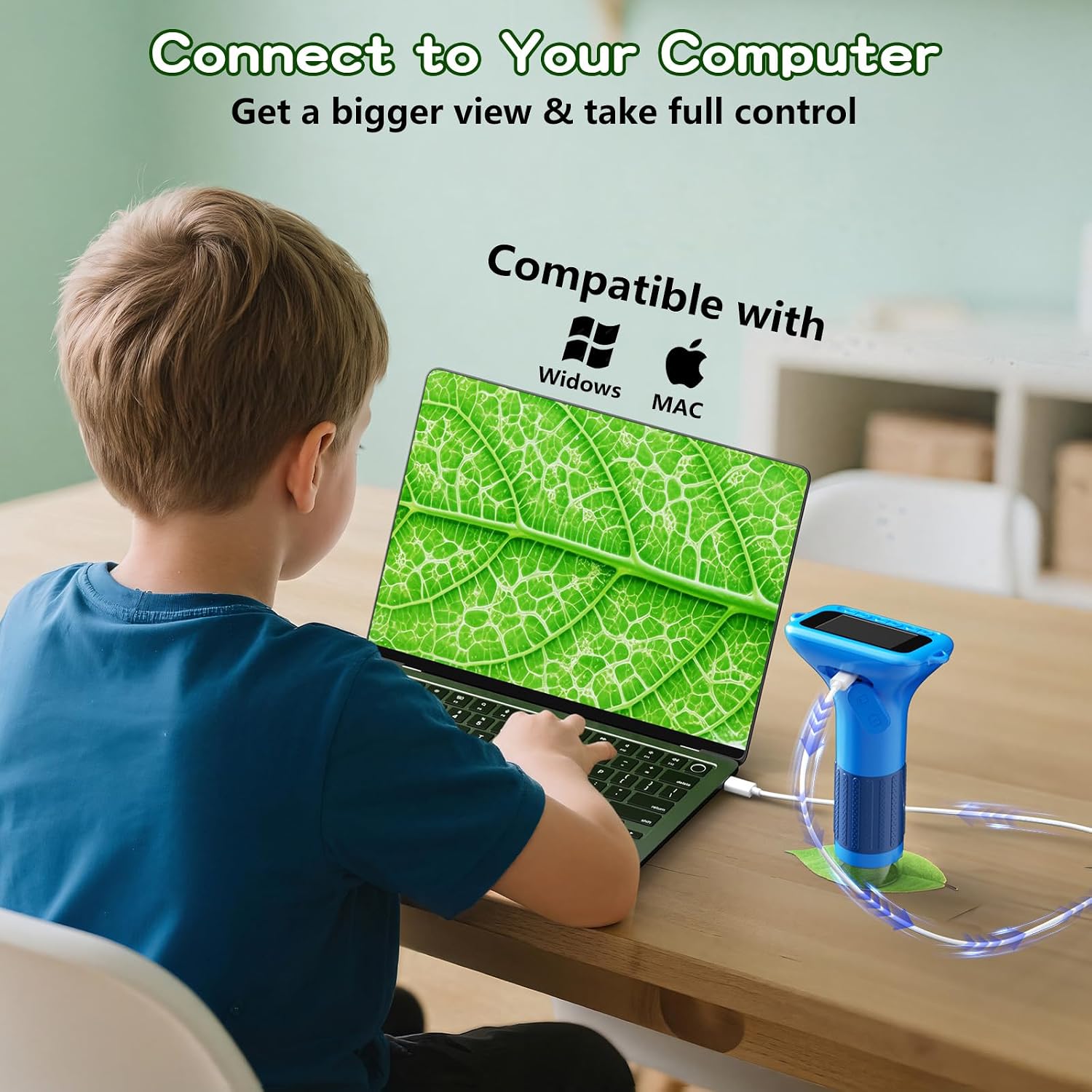 Odatay 1000X Digital Kids Microscope Kit with 12 Slides & 2" Screen, Blue - Image 6