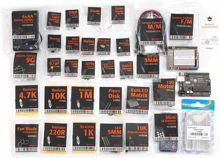 DFRobot Advanced Electronics Starter Kit with 30 Projects & 190+ Components | STEM Learning Kit for Adults & Makers with Servo, Motor, IR Remote, LED Matrix