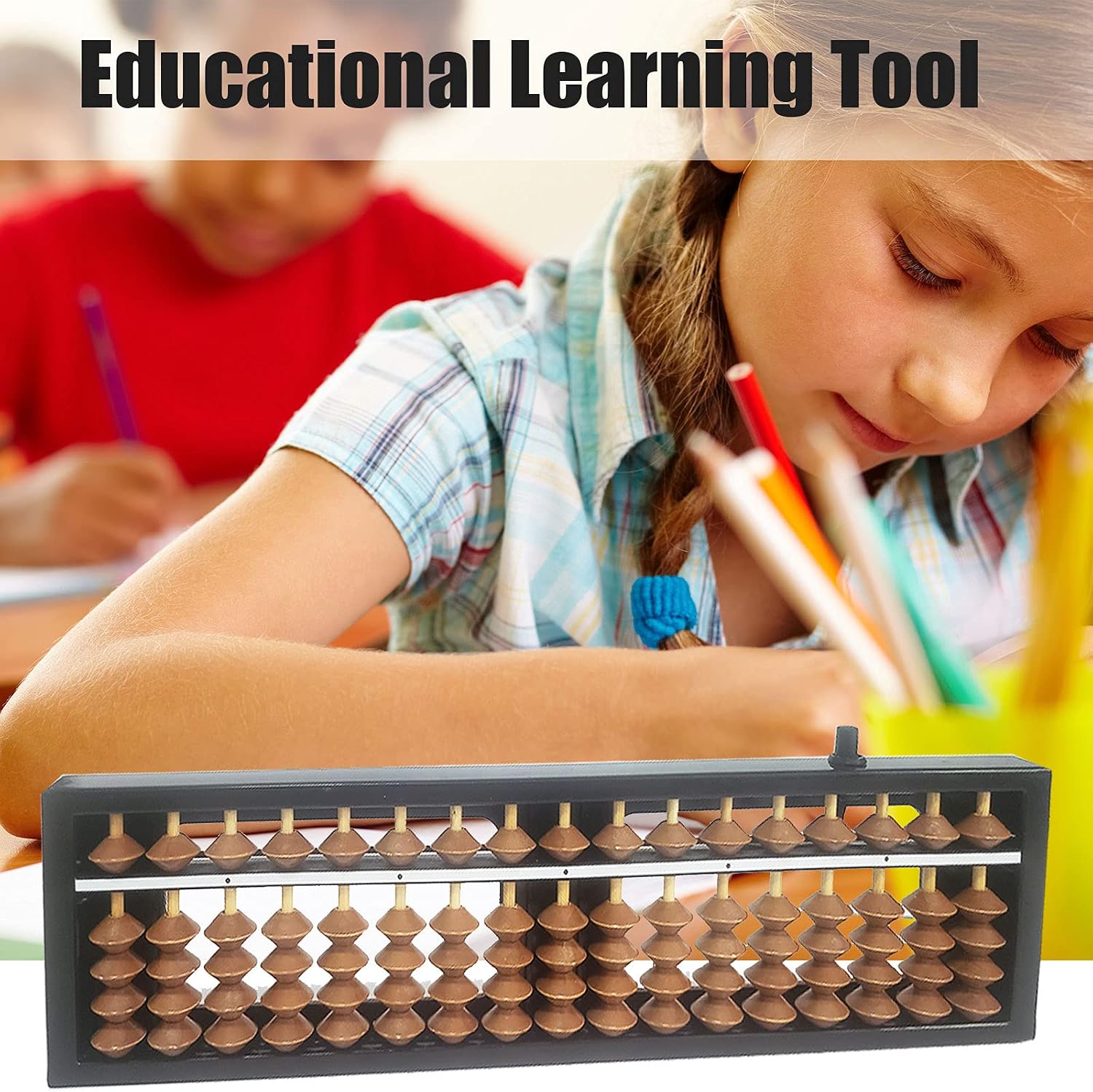 Digit Standard Abacus Soroban Professional 17 Column (10.2 inch) Math Abacus, Math Calculating Tool with Reset Button for Adults Kids (Brown) - Image 4