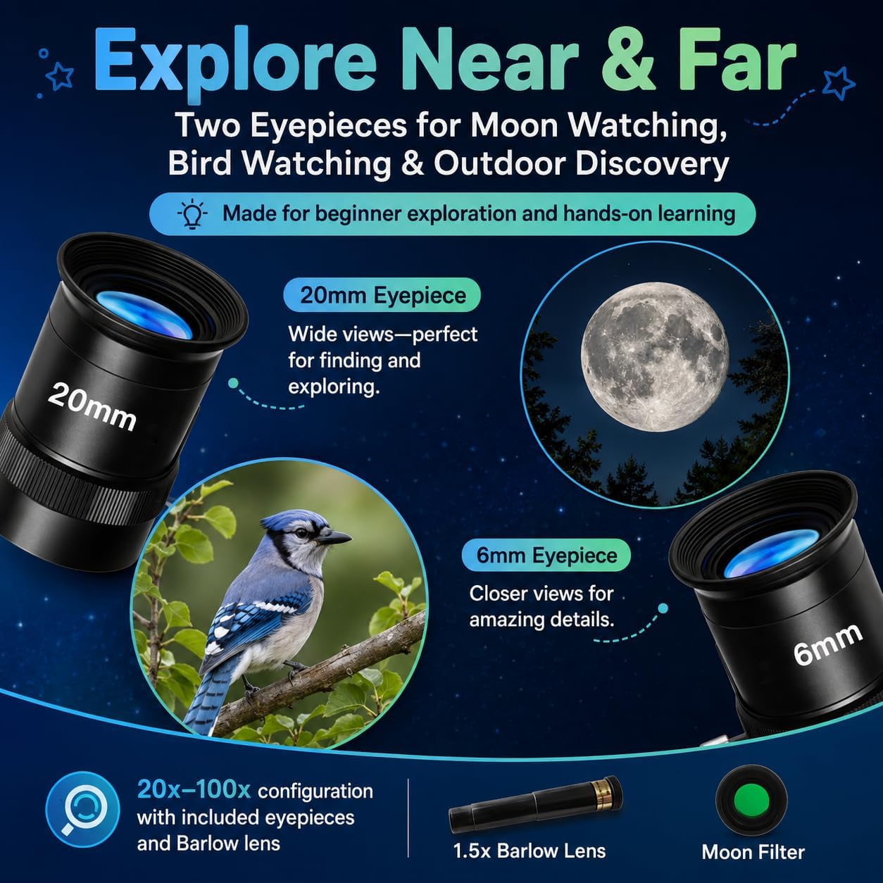 Telescope for Kids, 50mm 100x Beginner Telescope with Tripod - Image 7