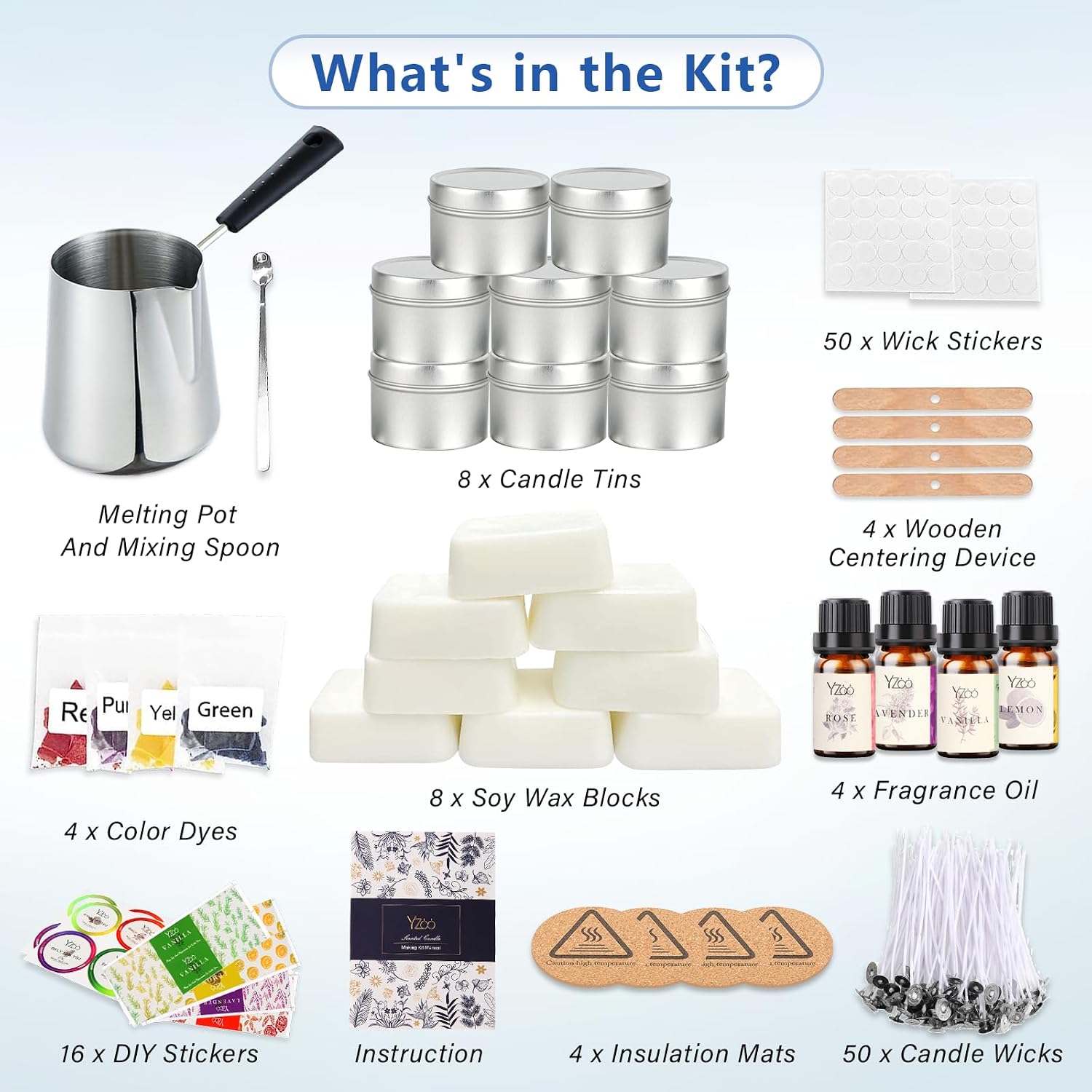 Complete Candle Making Kits for Adults Beginners, DIY Candle Making Supplies Include Soy Wax,Wax Melter,Scents,Dyes,Wicks,Wicks Sticker,Candle Tins & More-Full Candle Maker Set - Arts & Crafts Kits - Image 6