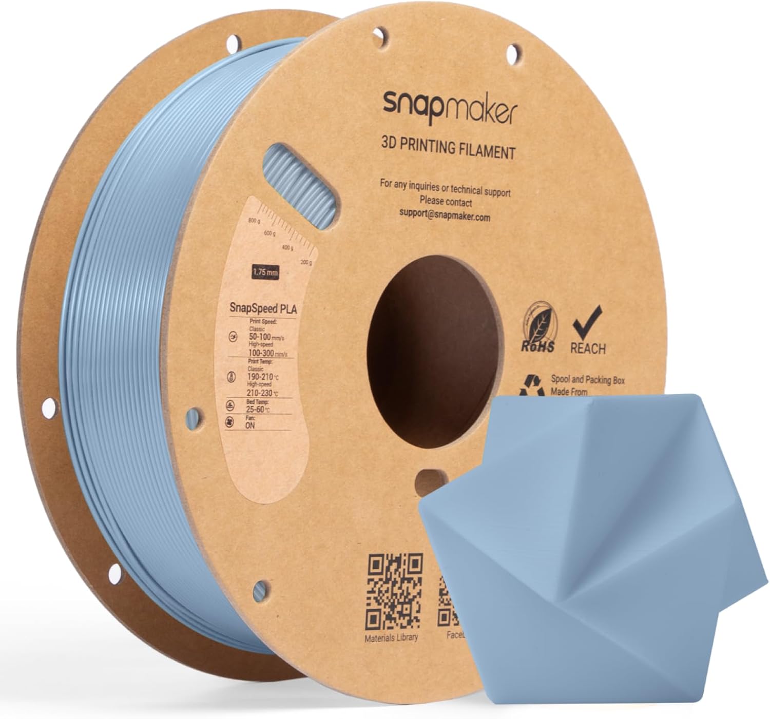 Snapmaker PLA Filament 1.75mm, Snapspeed 3D Printer Filament,1kg(2.2lbs) (Blue Gray-RFID)