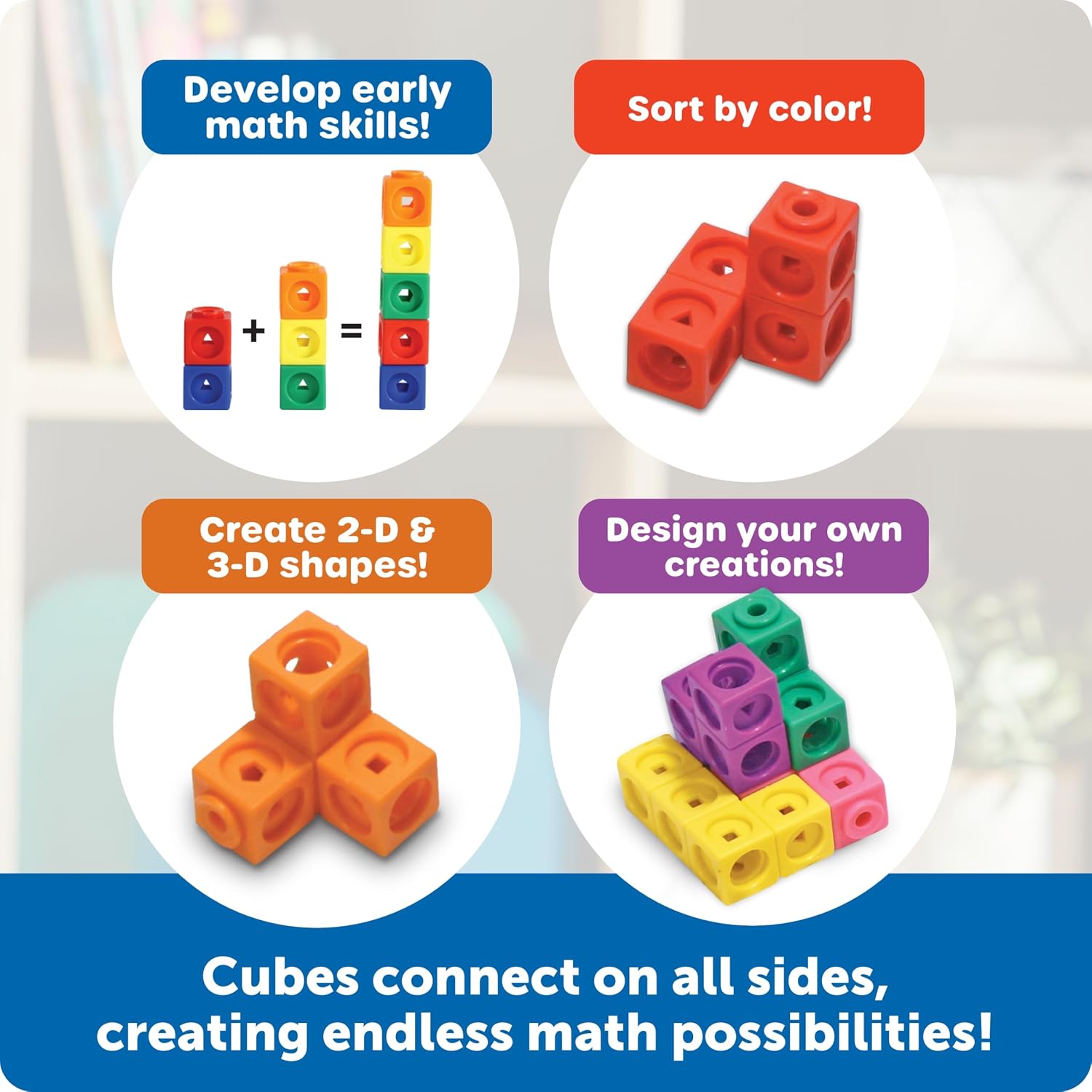 Learning Resources MathLink Cubes - Set of 100 Cubes, Ages 5+ Kindergarten, STEM Activities, Math Manipulatives, Homeschool Supplies, Teacher Supplies - Image 4