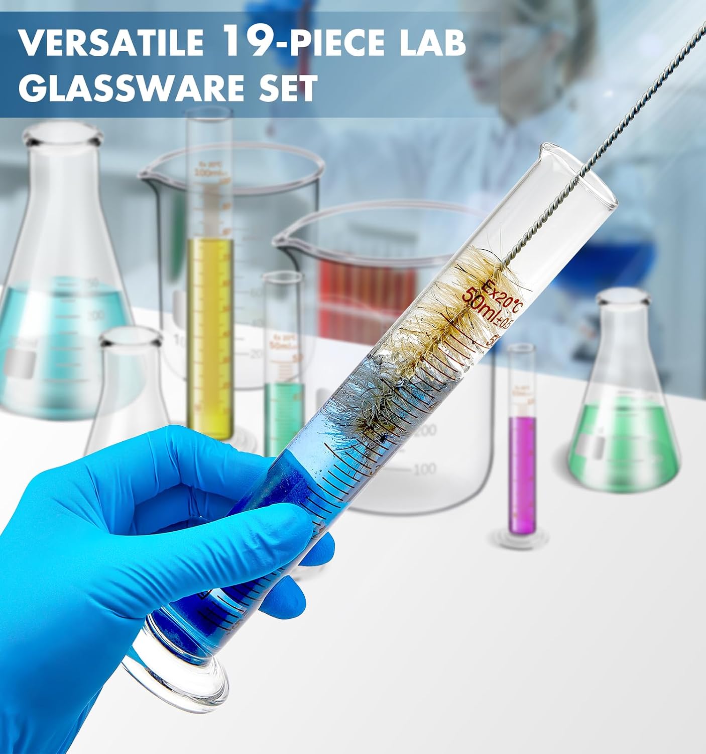 FOUR E'S SCIENTIFIC Glass Beaker Set, 19-Piece Labware Kit - Image 7