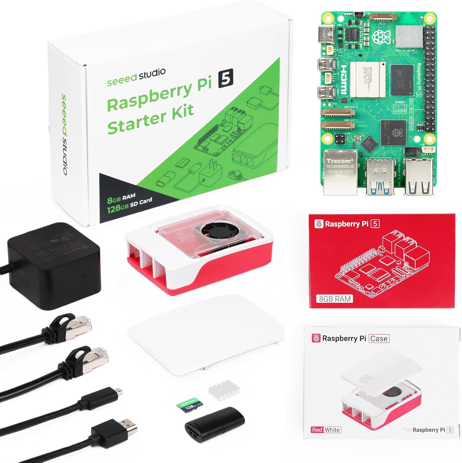 Raspberry Pi 5 Essentials Starter Kit PRO (128GB Edition) (8GB RAM) Micro SD Card Pre-Loaded 64-bit OS, Type-C Power Supply, Active Cooling Case for Edge AI, Docker & Pro Workstation
