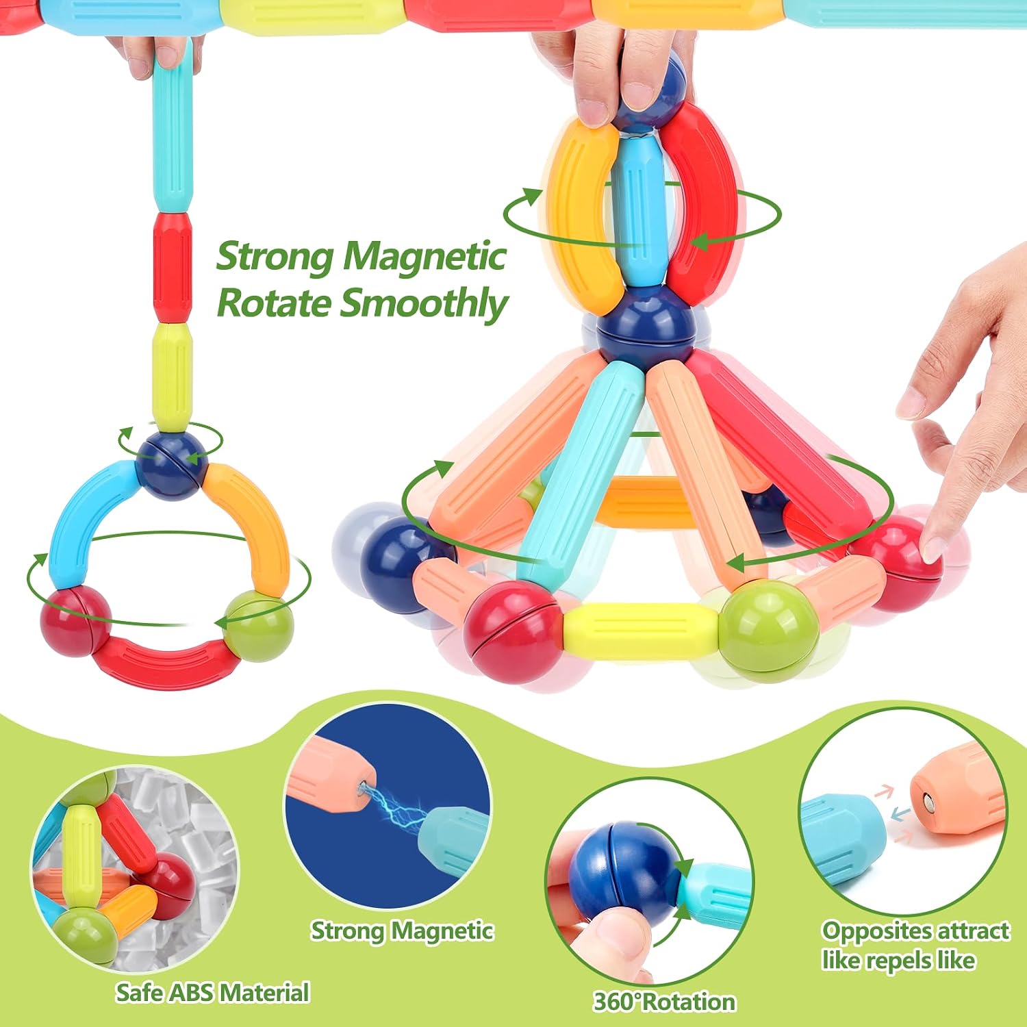 COUOMOXA Magnetic Building Blocks for Toddlers: STEM Educational Toys for 3 4 5+ Years Old Kids - Magnetic Stick Montessori Game for Family for Boys Girls 3-5 - Image 4