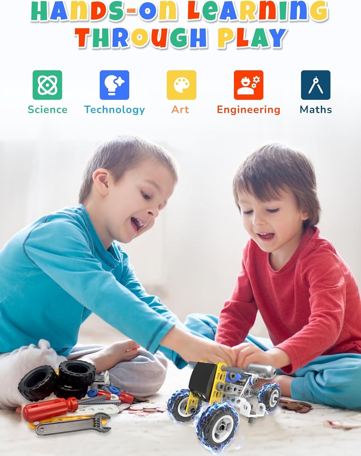 10 in 1 STEM Toys for 5 Year Old Boy, Building Toys for Kids Ages 4-8 5-7 6-8, STEM Engineering Construction Kit with Electric Motor, Educational Science Gift for 5 Year Old Boys - Image 3