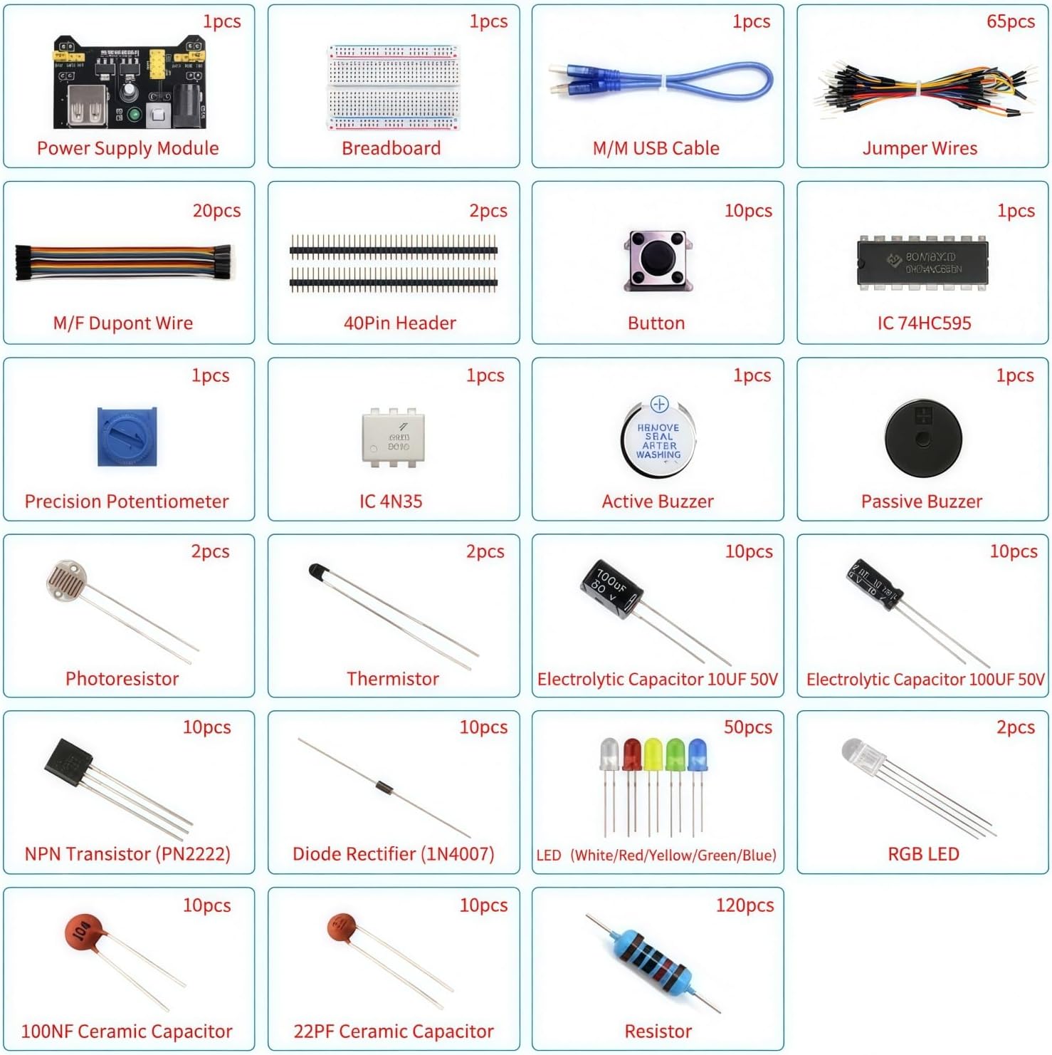 REXQualis Electronics Basic Kit w/Power Supply Module, Breadboard, Jumper Wire, LED,Resistor, comes with more than 300pcs sensors and components for fun and simple electronic projects. - Image 3