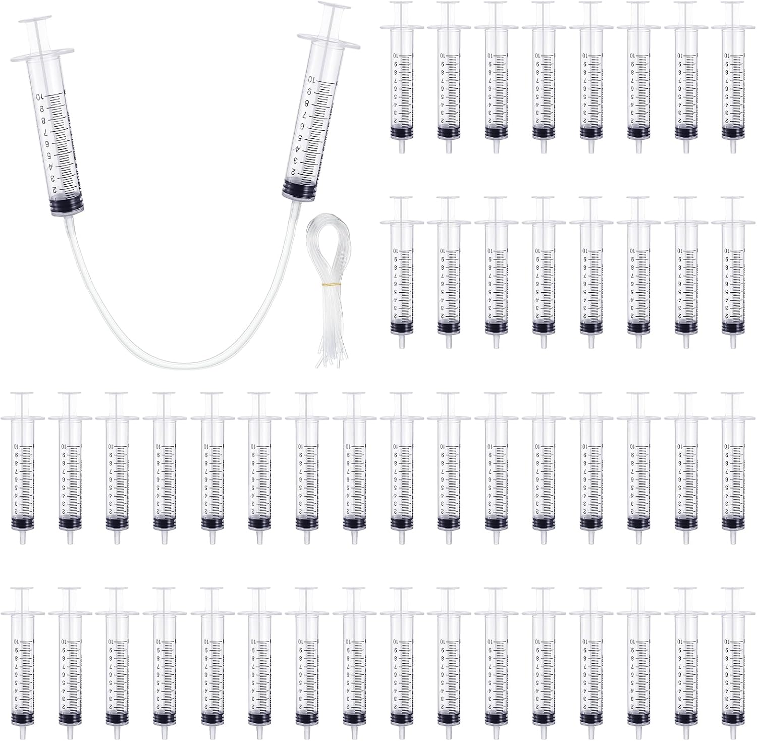 Threlaco 48 Pcs Hydraulic and Pneumatic Kit 10ml Plastic Syringe with 12 Pcs 20in Vinyl Handy Tubing for Science and Engineering Projects for Back to School Classrooms Scientific Labs