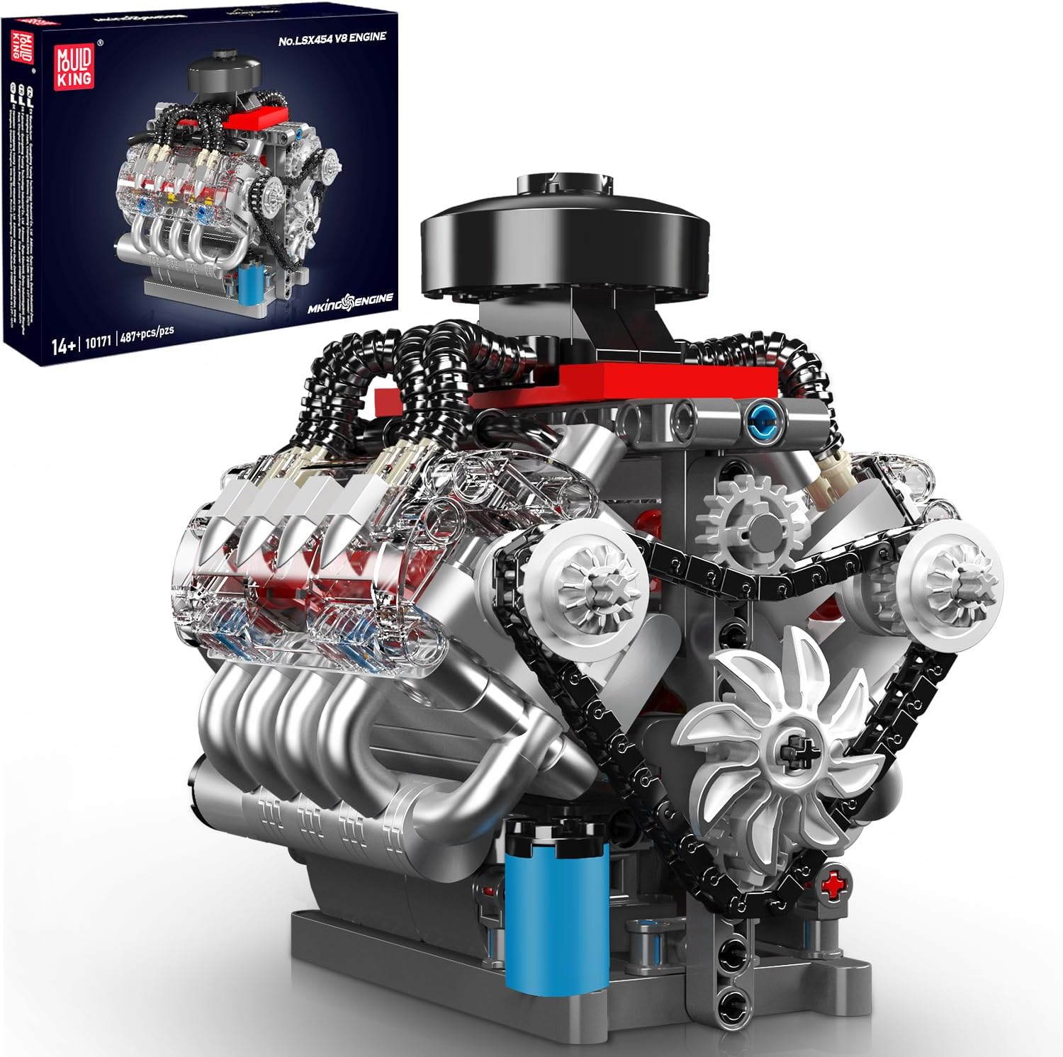Mould King 10171 V8 Engine Model Kit, Mini V8 Engine Kits that Runs, Build Your Own Car Model Engine with Motor, Collectible Building Blocks for Adults, DIY STEM Construction Toys for Display