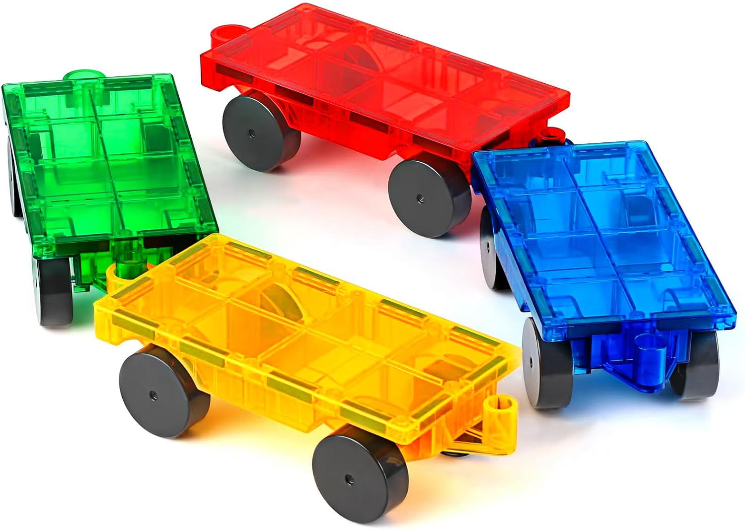Mruikeny Magnetic Tiles Cars Construction Set - 4 PCS Magnetic Tiles Magnet Bricks Truck Sensory Toys, Educational Magnet Cars Set Building Blocks for 3 4 5 6 7 8+ Year Old Girls Boys