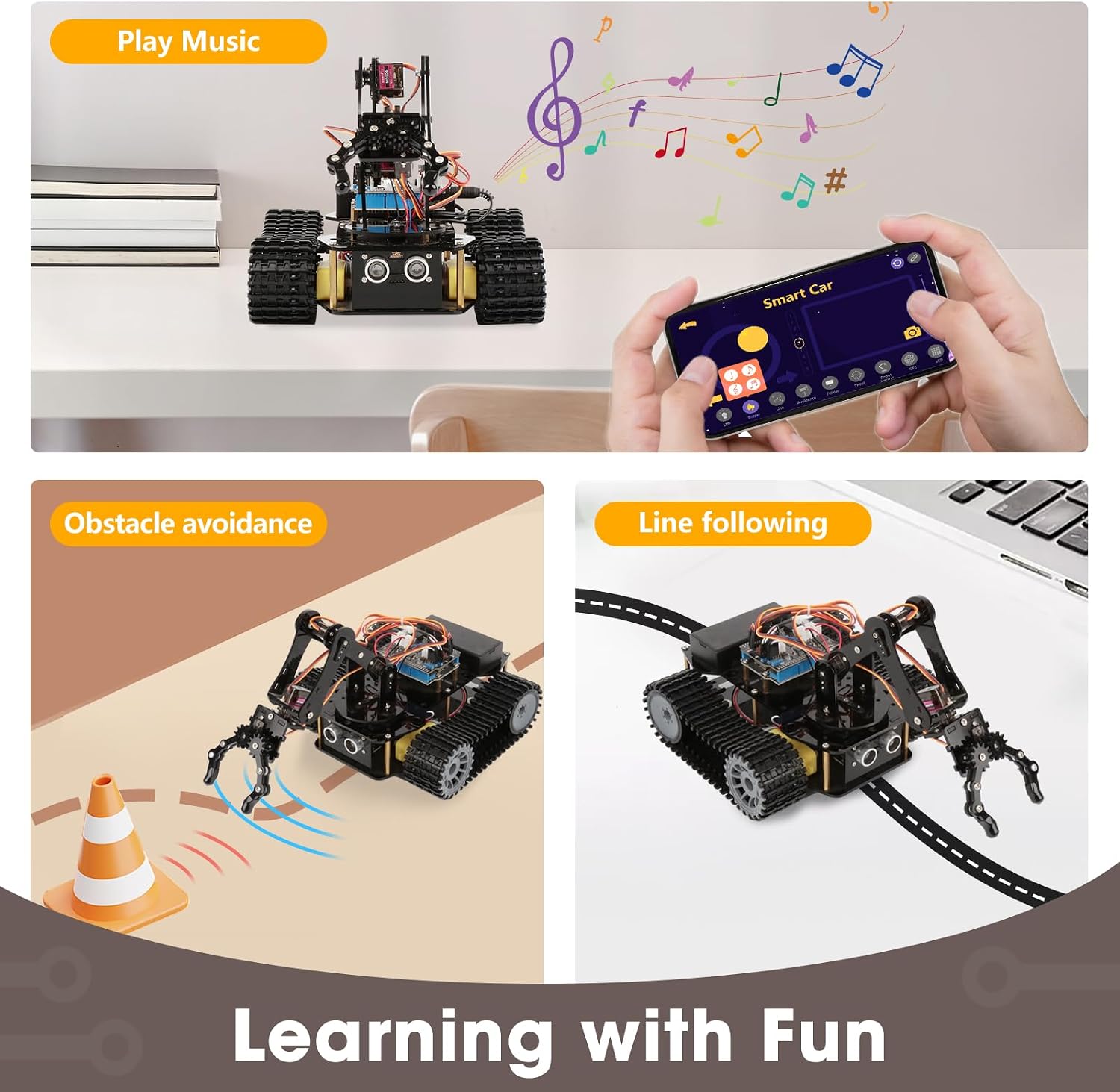 Robotics for Kids Ages 12-16, ACEBOTT 4 in 1 Smart Robot Arm with 5DOF + Tank Car, STEM Toys Coding Kit Compatible with Arduino & Scratch, App & Remote Control, for Kids & Teens - Image 6