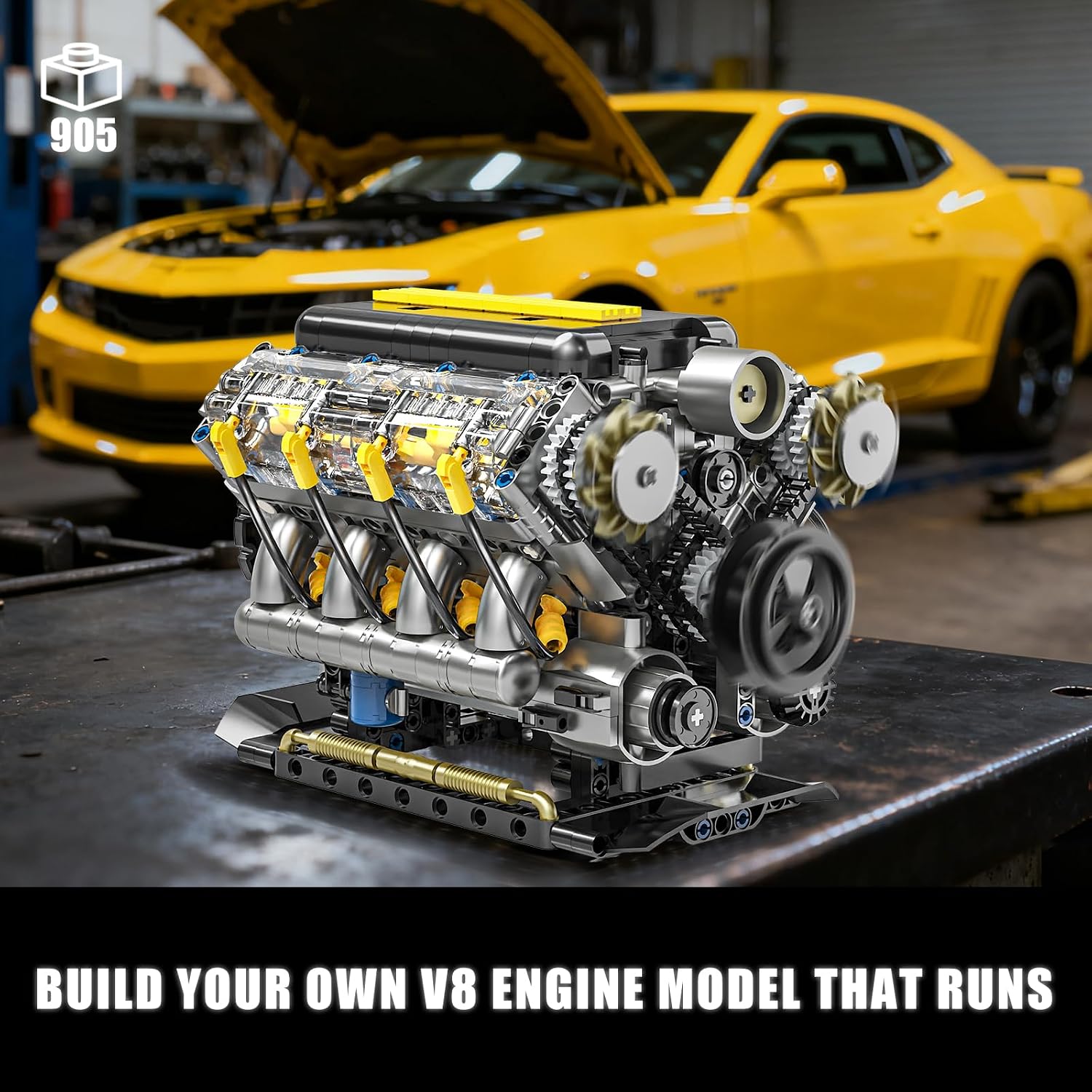 V8 Engine Model Kit that Runs, Visible Mini Car Motor Building Blocks Set for Adults, Compatible with Lego, STEM Physical Science Educational Toy for Teens Boys 14+ (905 PCS) - Image 5