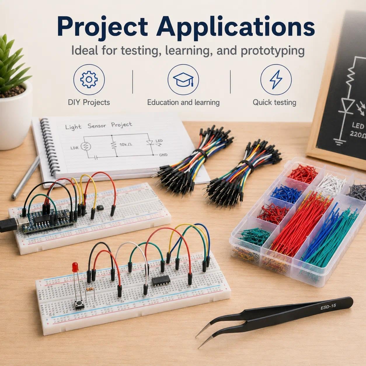 4 Breadboard Kit 970 Jumper Wires with Tweezers for Electronics Projects - Image 6