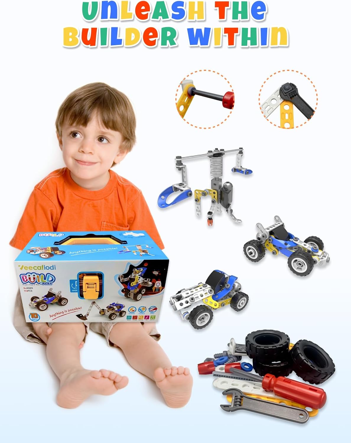 10 in 1 STEM Toys for 5 Year Old Boy, Building Toys for Kids Ages 4-8 5-7 6-8, STEM Engineering Construction Kit with Electric Motor, Educational Science Gift for 5 Year Old Boys - Image 8