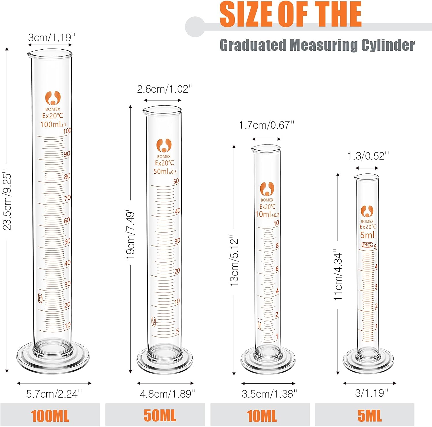Feekoon 10 Pieces Glass Measuring Beaker and Graduated Measuring Cylinder with Stirring Rod 50/100/ 250/500/ 1000 ml Thick Glass Beakers and 5/10/ 50/100 ml Graduated Cylinders for Science Lab - Image 3