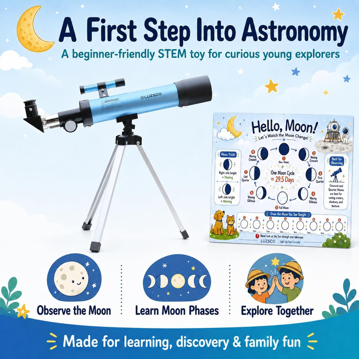 Telescope for Kids, 50mm 100x Beginner Telescope with Tripod - Image 2