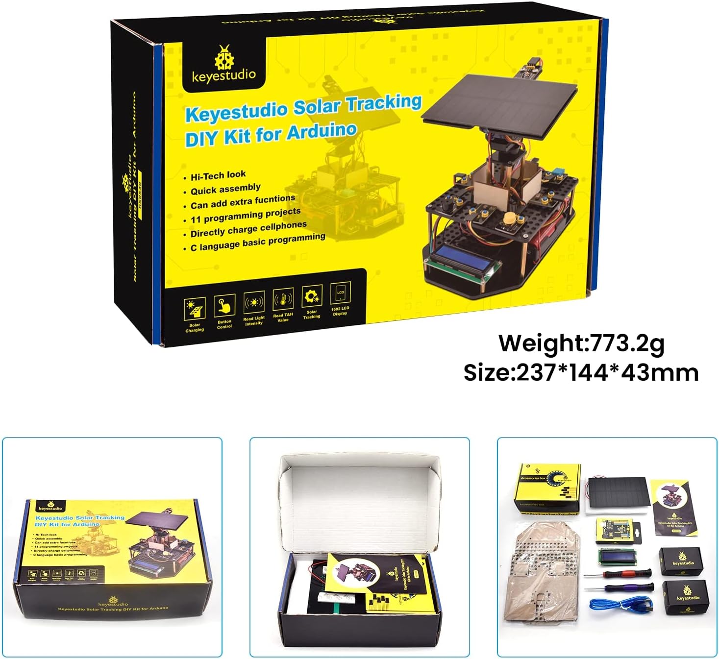 KEYESTUDIO DIY Solar Tracking Electronic Kit for Arduino, Smart Phone Charging, Temperature & Humidity Sensor, BH1750 Light Sensor, Educational Programming Kit for Teens & Adults 15+ - Image 7