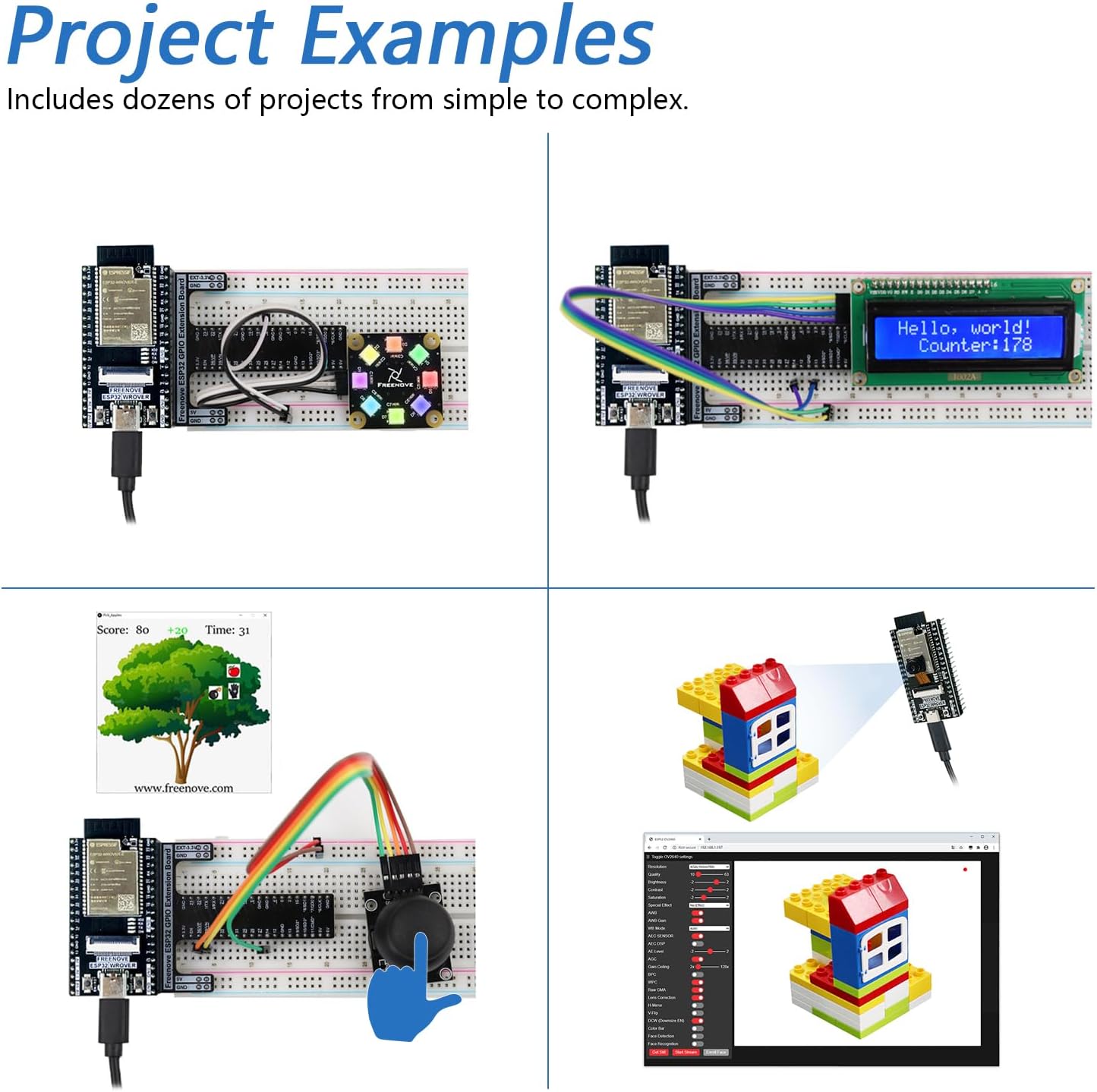 Freenove ESP32 Kit Dev CAM Board Ultimate Starter Kit, Dual-core 32-bit 240 MHz Microcontroller, Onboard Camera WiFi+BT, 795-Page Tutorial, Python C Java Code, 122 Projects, 240 Items - Image 4