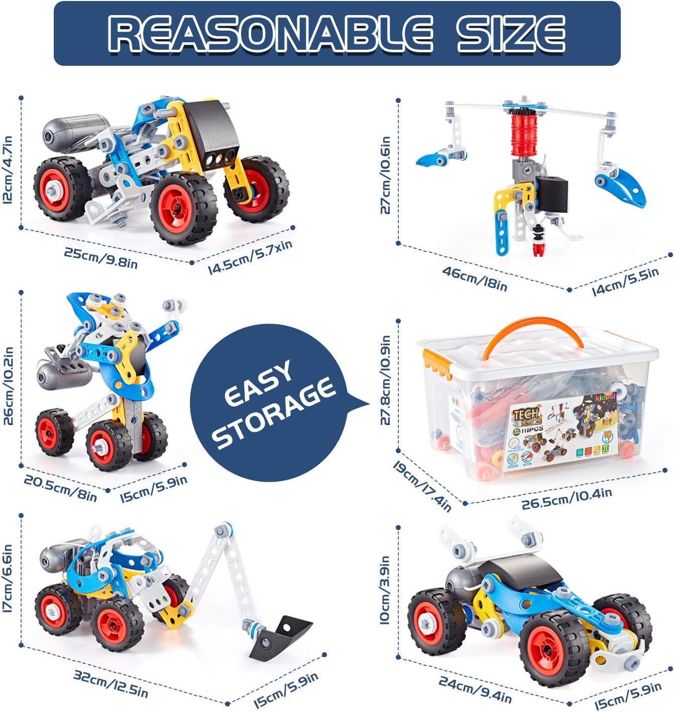 Erector Set for Boys 6-12, Building Toys for Kids Ages 4-8, 5 in 1 STEM Toys Ages 4-7 with Electric Power Motor, Construction Toys for Age 5 7 8 9 Years Old, 113 PCS DIY - Image 2