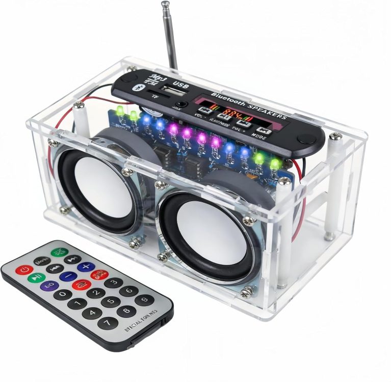 DIY Stereo Speaker Soldering Practice kit- BT,USB Player &FM Receiver- Complete Soldering Project kit with Components, PCB & Enclosure, Perfect for Electronics Enthusiasts & Beginners